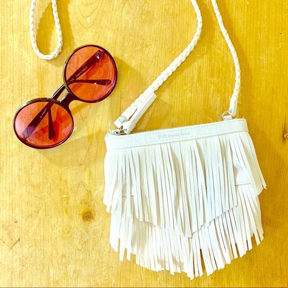 H&M Handbags - H&M white fringe Crossbody braided small purse bag